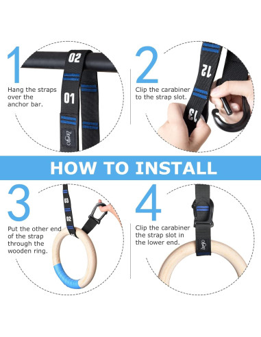 Anillas de Gimnasia de Madera Zingtto 3.18 cm con Correas 2.59 m