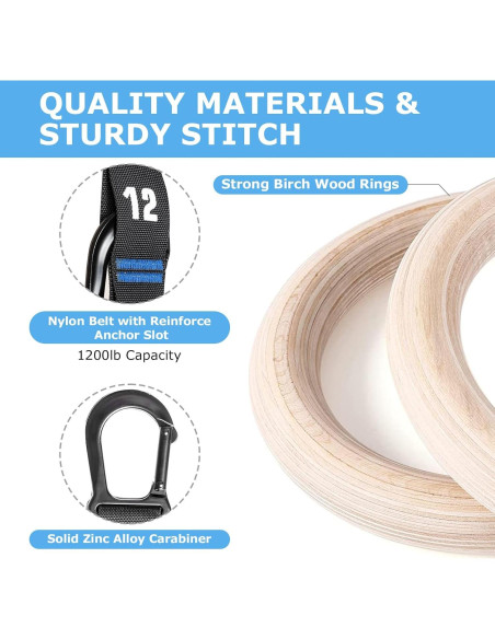 Anillas de Gimnasia de Madera Zingtto 3.18 cm con Correas 2.59 m