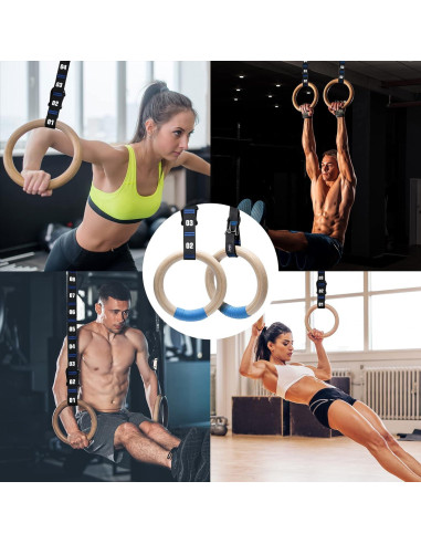 Anillas de Gimnasia de Madera Zingtto 3.18 cm con Correas 2.59 m