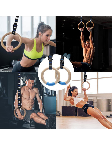 Anillas de Gimnasia de Madera Zingtto 3.18 cm con Correas 2.59 m