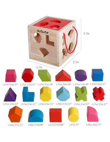 BESTAMTOY Juguete Clasificador de Formas de Madera 17 Piezas
