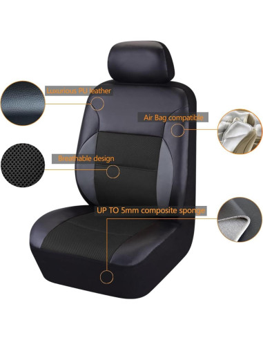 Cubiertas de Asiento de Coche CAR PASS - Cuero PU Negro para 2 Asientos Delanteros