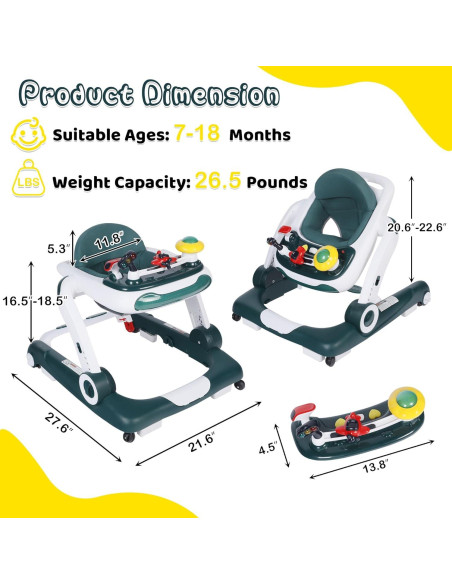 Andador Multifuncional TODEFULL Verde 6 en 1 con Altura Ajustable