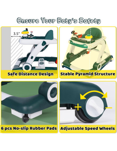 Andador Multifuncional TODEFULL Verde 6 en 1 con Altura Ajustable
