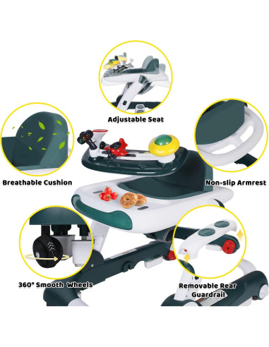 Andador Multifuncional TODEFULL Verde 6 en 1 con Altura Ajustable