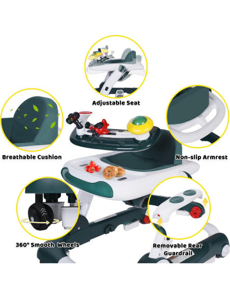 Andador Multifuncional TODEFULL Verde 6 en 1 con Altura Ajustable