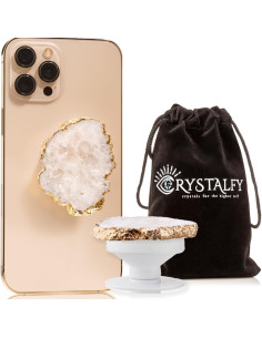 Agarradera de Teléfono CRYSTALFY Cuarzo Druzy Blanco Claro 2