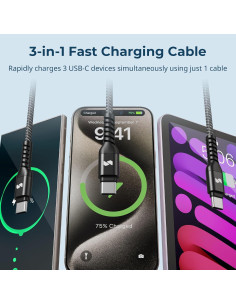 Cable USB-C 3-en-1 SmallRig 100W 1.22m Negro - Modelo 5079 2