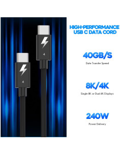 Cable Thunderbolt 4 USB C a USB C 240W 1.83m - Paquete de 2 2