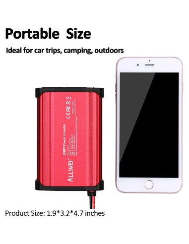 Inversor de Potencia ALLWEI 300W para Automóvil USB-C 65W