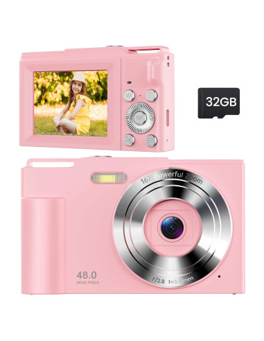 Cámara Digital Compacta ROQIOO Rosa 48MP Zoom 16X Niños