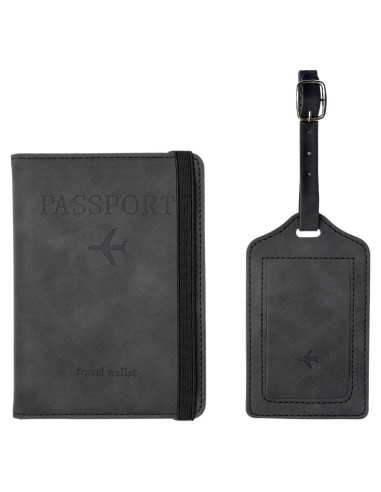 Juego de Etiquetas de Equipaje y Portapasaporte YLrank Negro