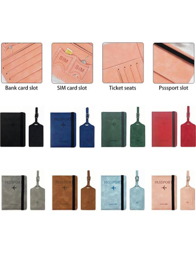 Juego de Etiquetas de Equipaje y Portapasaporte YLrank Negro