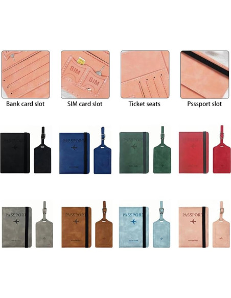 Juego de Etiquetas de Equipaje y Portapasaporte YLrank Negro