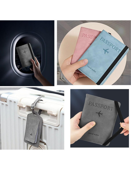 Juego de Etiquetas de Equipaje y Portapasaporte YLrank Negro