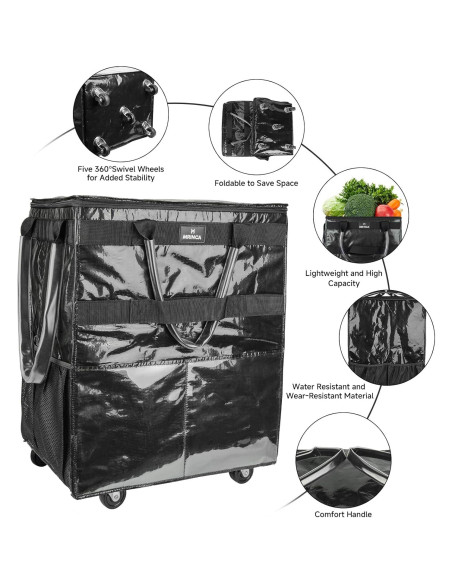 Bolsa de Compras Reutilizable con Ruedas Extra Grande Negra