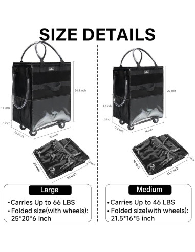 Bolsa de Compras Reutilizable con Ruedas Extra Grande Negra