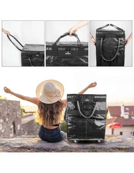 Bolsa de Compras Reutilizable con Ruedas Extra Grande Negra
