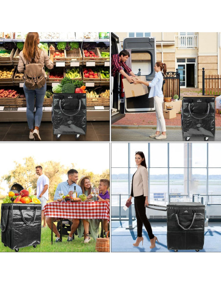 Bolsa de Compras Reutilizable con Ruedas Extra Grande Negra