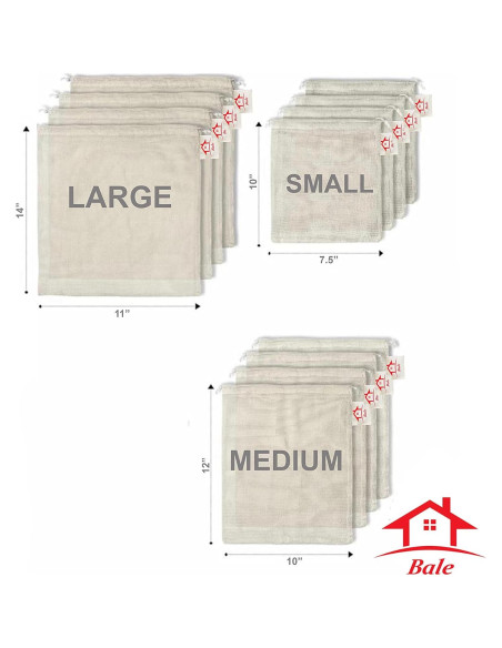 Set de 12 Bolsas Reutilizables BaLe de Algodón Orgánico Set de 12 Bolsas Reutilizables BaLe de Algodón Orgánico
