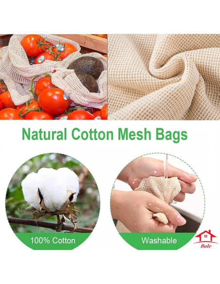 Set de 12 Bolsas Reutilizables BaLe de Algodón Orgánico Set de 12 Bolsas Reutilizables BaLe de Algodón Orgánico
