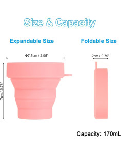 Taza Plegable de Silicona PATIKIL 170mL Rosa - Pack de 4 2