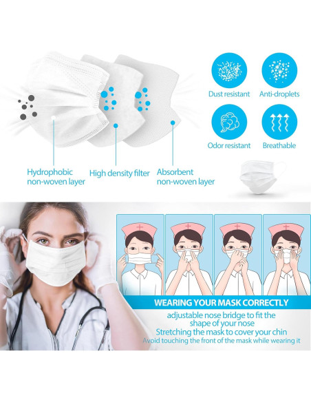 Mascarillas Médicas Desechables SkyPro 50PCS 3 Capas Hipoalergénicas