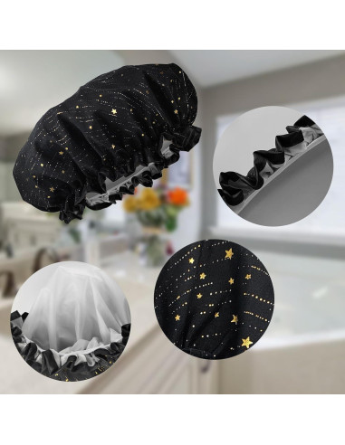 Gorras de Ducha Reutilizables Yeetandoo Doble Capa Impermeable Azul