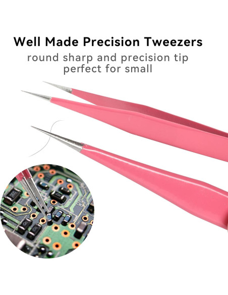 Juego de Pinzas de Precisión H&W Rosa 6PCS Acero Inoxidable