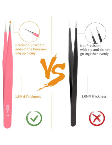 Juego de Pinzas de Precisión H&W Rosa 6PCS Acero Inoxidable