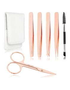 Kit de Pinzas de Cejas ACTROL Rosa Dorado 6 Piezas
