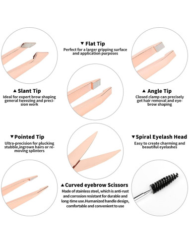 Kit de Pinzas de Cejas ACTROL Rosa Dorado 6 Piezas