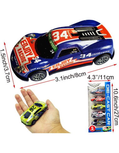 Coches de Carreras Pull Back Himeeu Set de 5 Metal 7,62 cm