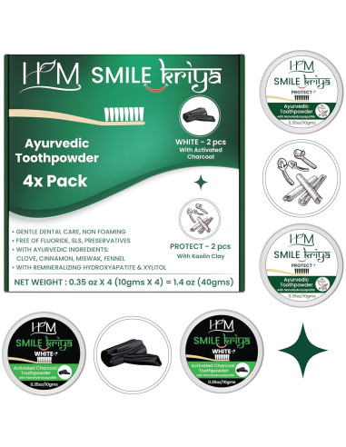 HM Smile Polvo Dental Ayurvédico Blanqueador 4x10g