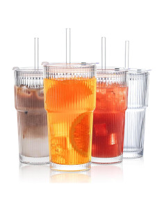 Vasos de Vidrio Estriado INSETLAN 20 oz - Juego de 4 Piezas