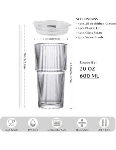 Vasos de Vidrio Estriado INSETLAN 20 oz - Juego de 4 Piezas 2