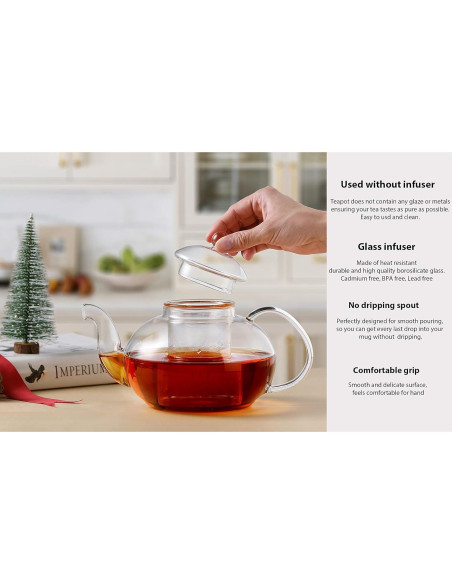 Tetera de vidrio CNGLASS 600 ml con infusor removible