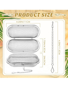 Infusores de Té Hoolerry 3 Pcs Acero Inoxidable Ovalados 10.8 cm 2