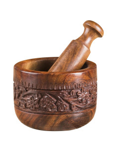 Mortero y Maja de Madera Natural TrendBell 10.16 cm para Especias