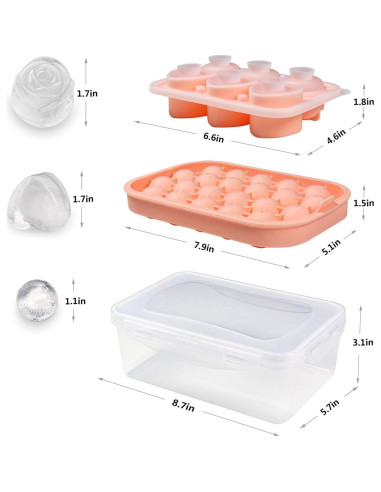 Juego de Moldes de Hielo IDVVSSX en Silicona Rosa - 22 Esferas y 6 Formas