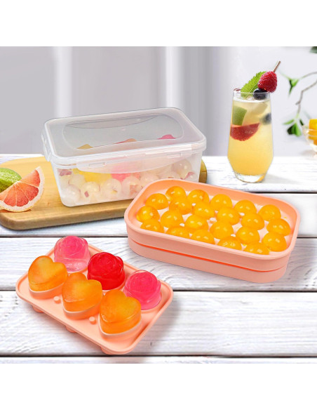 Juego de Moldes de Hielo IDVVSSX en Silicona Rosa - 22 Esferas y 6 Formas