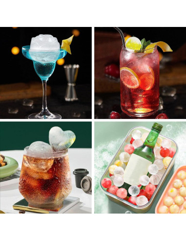 Juego de Moldes de Hielo IDVVSSX en Silicona Rosa - 22 Esferas y 6 Formas