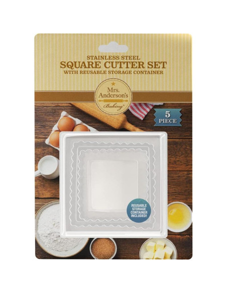 Cortadores de Galletas Cuadrados Mrs. Anderson, Acero Inoxidable, Juego de 5