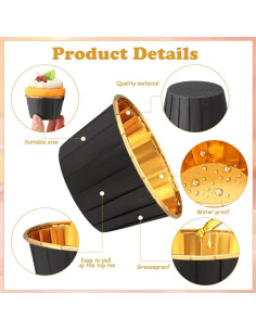 300 Forros de Cupcake Desechables Gandeer 6.86 cm Dorado/Negro 2