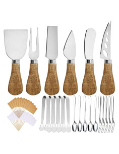 Juego de cuchillos para untar queso Linwnil 16 piezas con madera