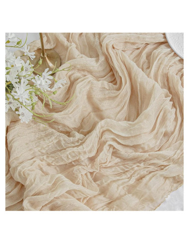 Corredor de Mesa de Gasa Beige FEXIA 89x305 cm Boho Rústico