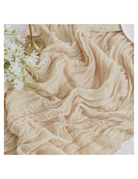 Corredor de Mesa de Gasa Beige FEXIA 89x305 cm Boho Rústico