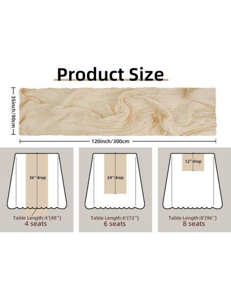 Corredor de Mesa de Gasa Beige FEXIA 89x305 cm Boho Rústico