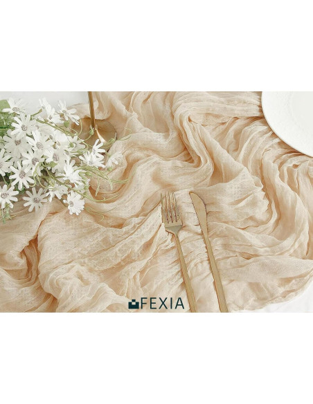 Corredor de Mesa de Gasa Beige FEXIA 89x305 cm Boho Rústico