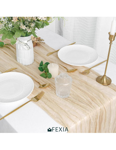 Corredor de Mesa de Gasa Beige FEXIA 89x305 cm Boho Rústico